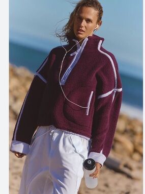 Free People Mountain High Half Zip Fleece. NWT. Black cherry